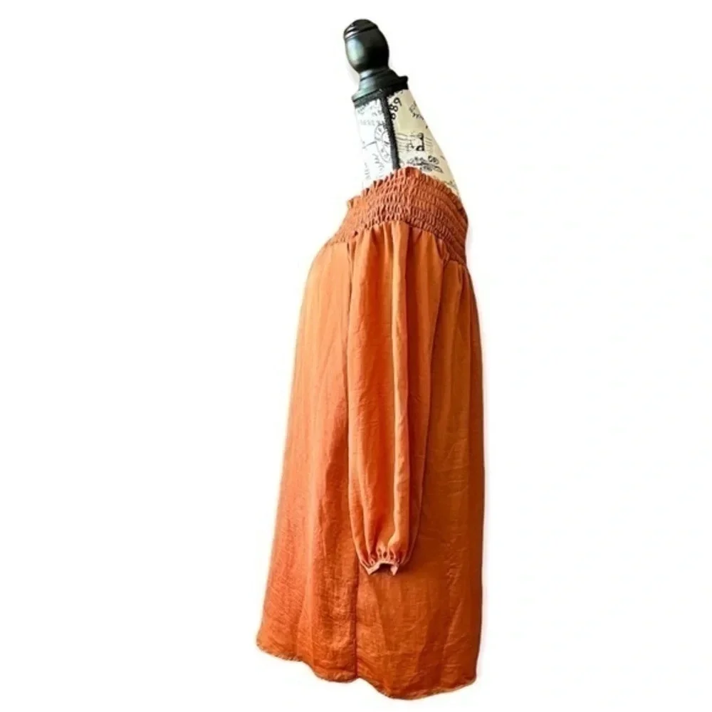 Nasty Gal Rust Orange Off Shoulder Mini Dress Long Sleeve Smocked Boho S Festive - Picture 3 of 11